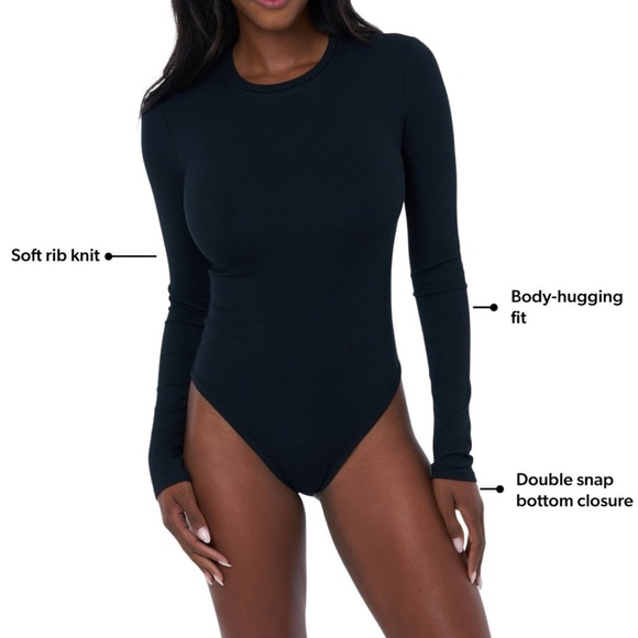 Edited by Remi Bader Ribbed Black Long Sleeve Crew Neck Bodysuit Size L - Picture 2 of 3